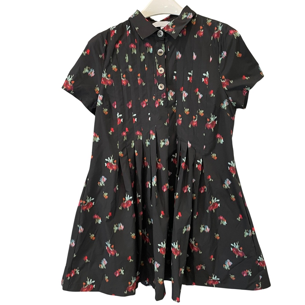 Hill House Home The June Dress Black Watercolor Floral Pleated Mini Dress M